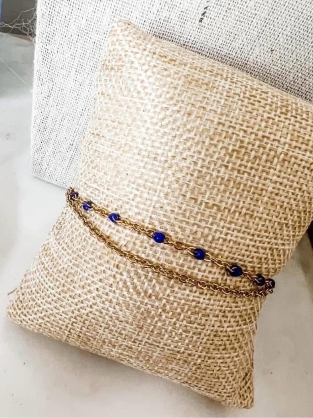 Plunder Gold Layered Necklace with Blue Sapphire Colored Beads 3 Piece Set - Picture 7 of 10